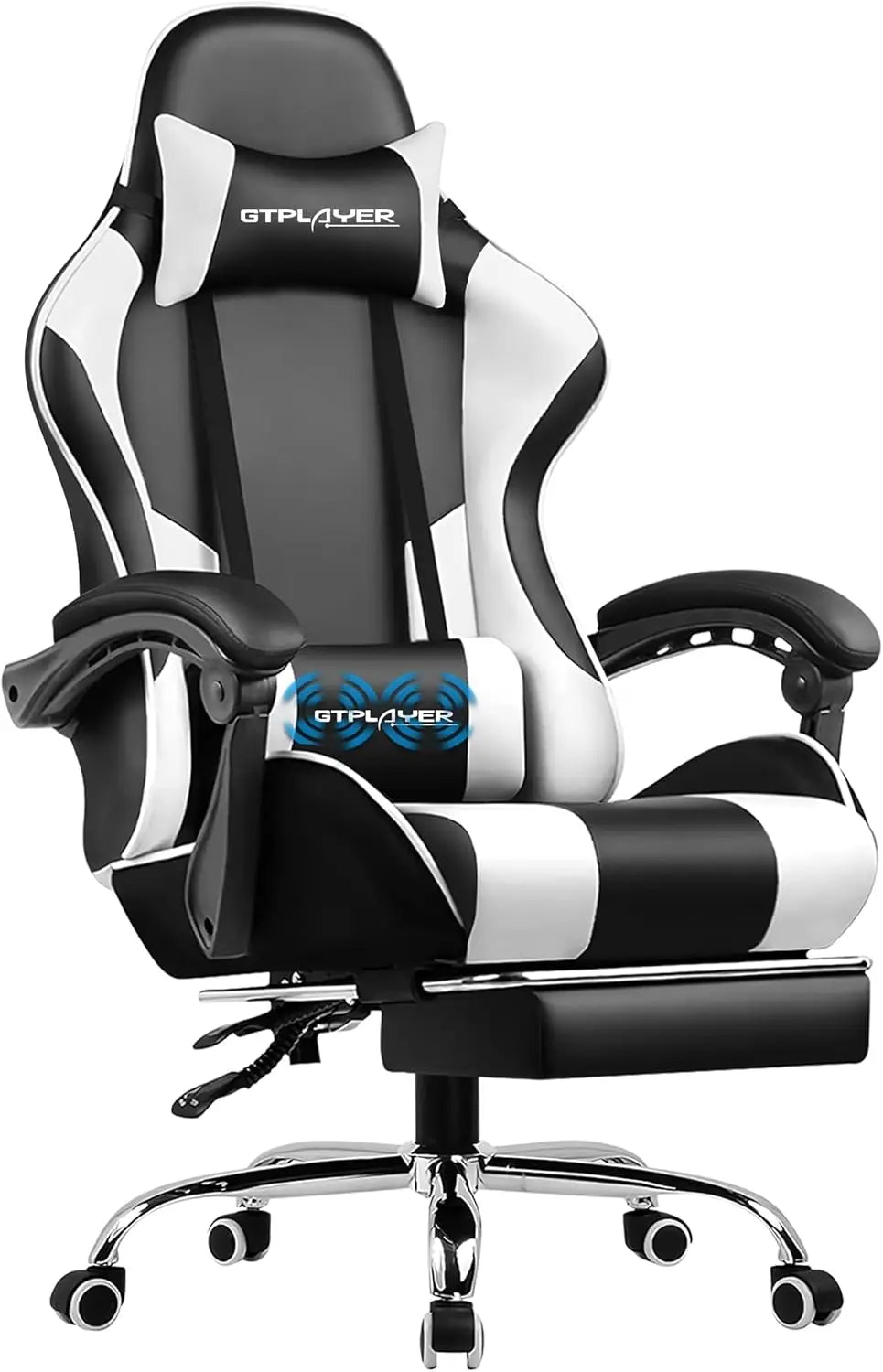 GTPLAYER Gaming Chair with Footrest Lumbar Support 360 Swivel Height Adjustable Computer Game Chair