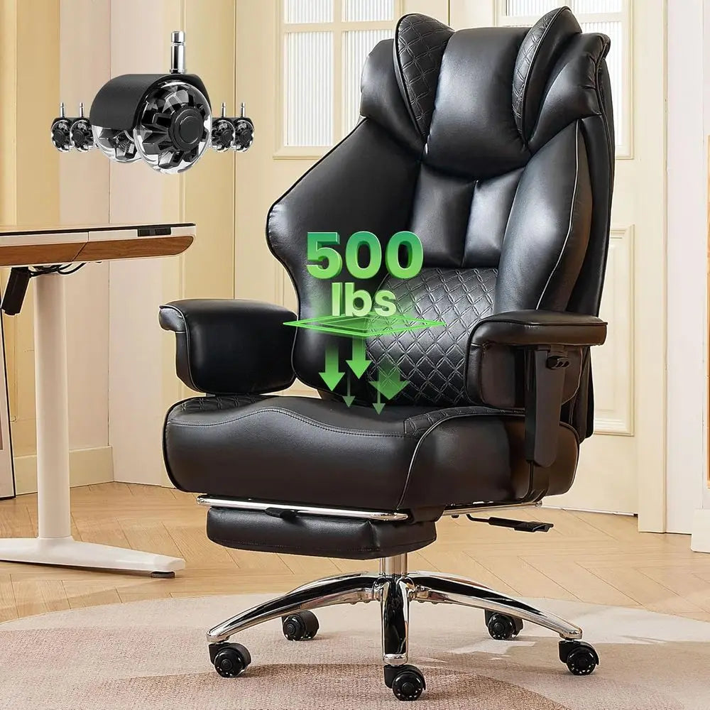 Ergonomic High-Back Leather Office Chair with Adjustable Lumbar Support and Extra Wide Seat for Big and Tall, Gaming and Executi