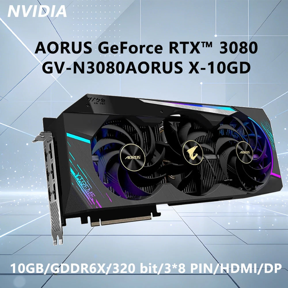 GIGABYTE NVIDIA AORUS RTX 3080 10GB GDDR6X 320bit GV N3080AORUS X 10GD graphics card PCI-E4.0 DP HDMI 8pin For Desktop PC Gaming