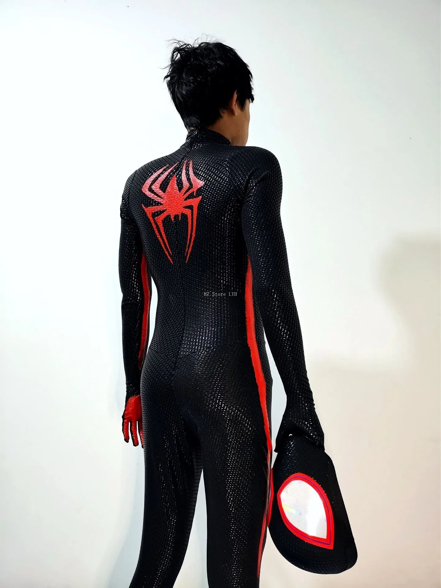 Miles Morales Spider-Man Jumpsuit & Mask Screen Printing 1:1 3D Handmade Customized Spiderman Suit Halloween Cos Costume Gift