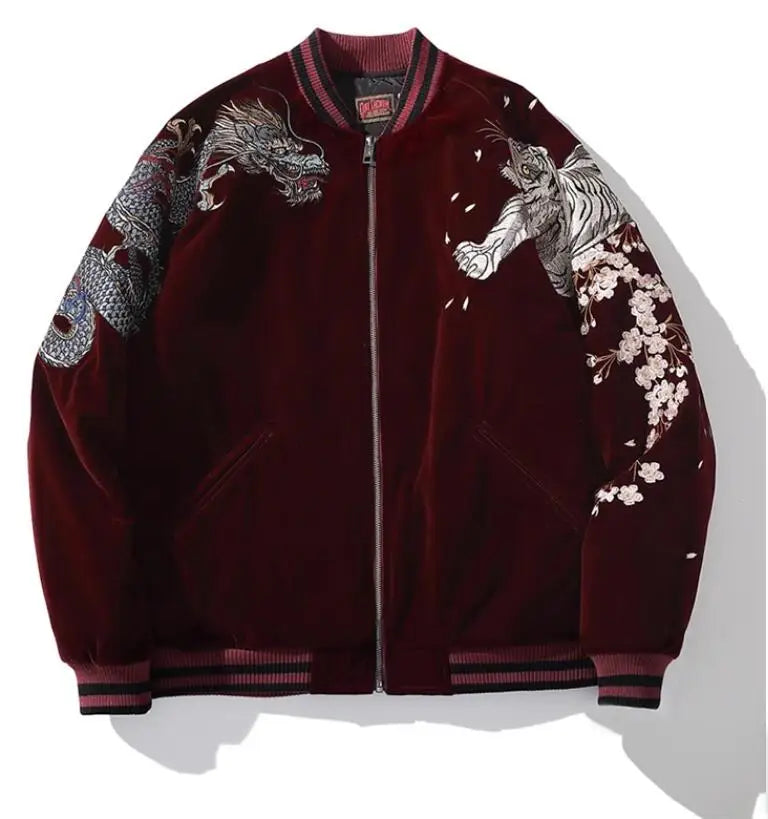 Fashion Hi Street Bomber Jacket With Fox Yokosuka Embroidery Japanese Style Harajuku Baseball Coat Outerwear Personality Uniform