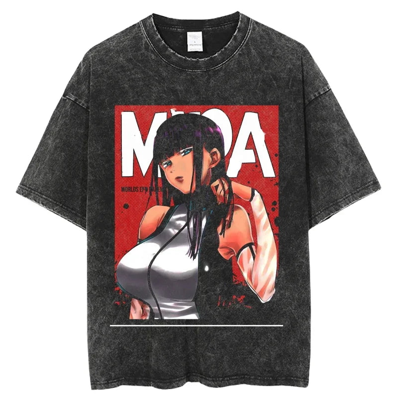 Punk GANTZ Anime T Shirt Men Vintage Washed 100% Cotton T Shirts for Men 2024 Punk Hip Hop Streetwear Harajuku Male T-shirt