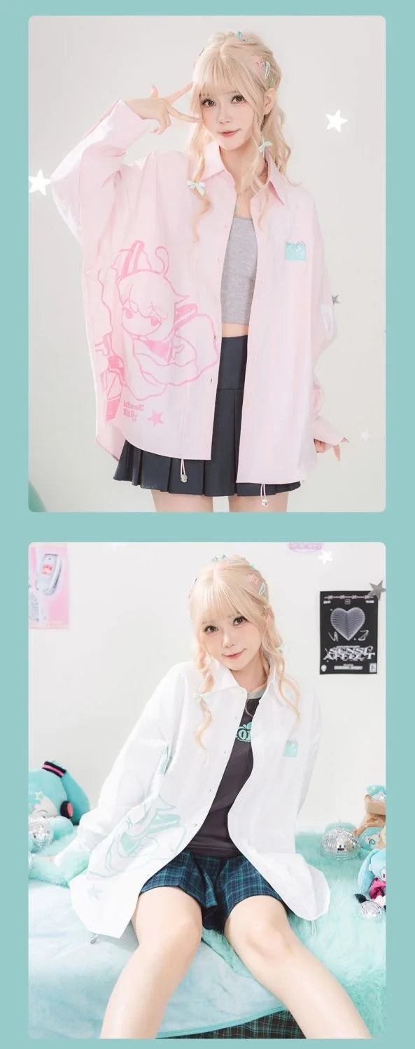Moeyu Hatsune Miku Women Shirt Plaid Blouse Female Blouses Loose Men Woman Shirts Tops Long Sleeve Casual Vocaloid Costume