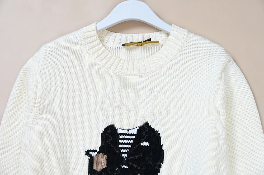 Autumn Winter Unisex Cotton Knitted Long Sleeve round Neck Sweater Cartoon Pattern All-Match Hoodie Comfortable Breathable