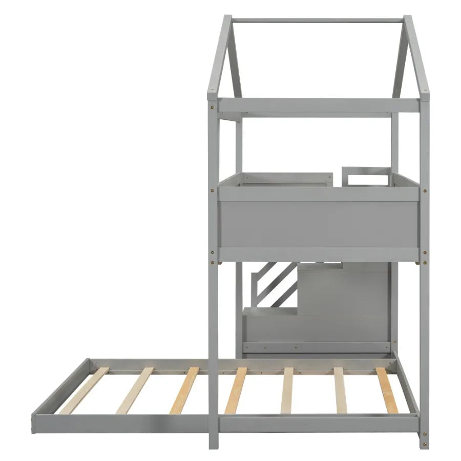 Twin over Full House Bunk Bed with Storage Staircase and Blackboard Gray Old SKU: GX001701AAE