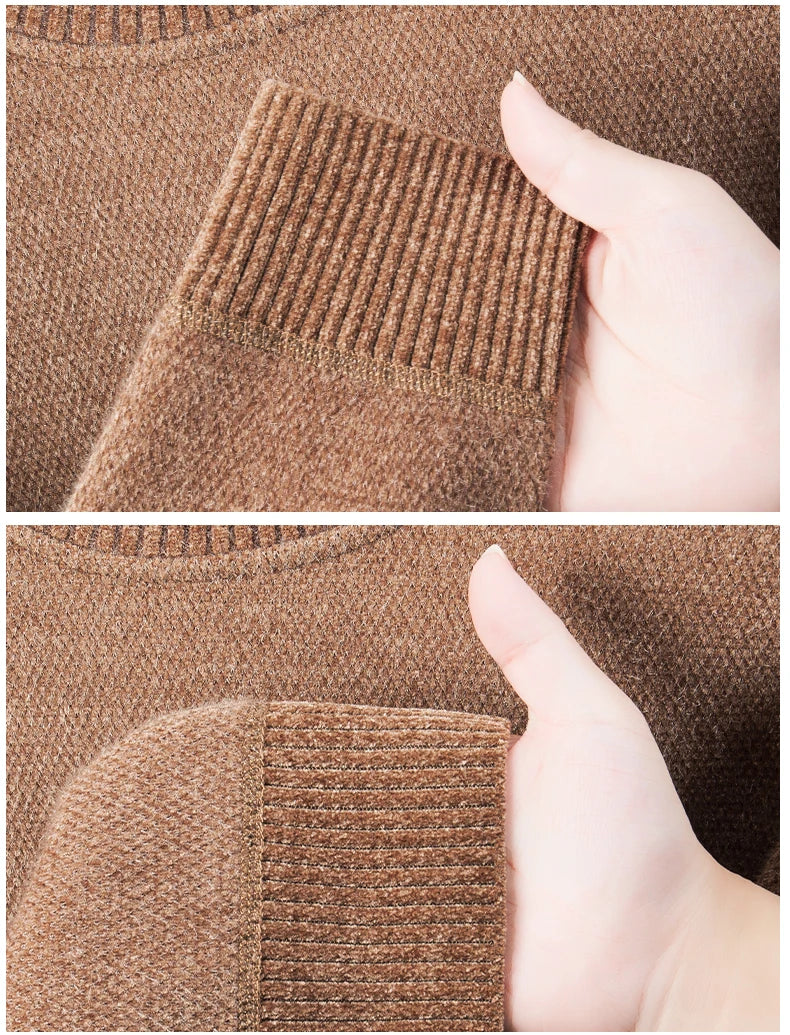 Light luxury brand round neck sweater knitted plush thicken warm pullover cartoon character embroidery fashion golf men's wear