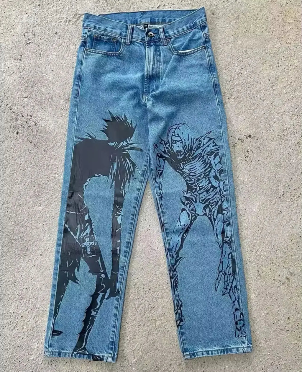 New Trend Printed Demon Slayer One Piece Jujutsu Kaisen Anime Characters Teen Loose Casual Jeans Japanese Retro Straight Jeans