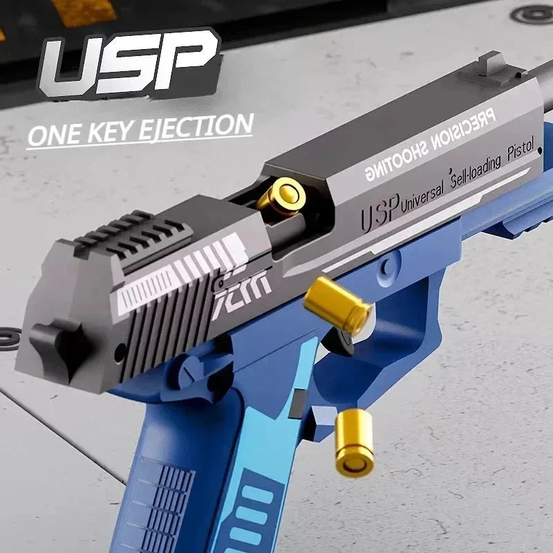 USP Shell Throwing Pistol Continuous Firing Airsoft Blowback Soft Bullet Gun Empty Hanging Children Toy Boys Gifts