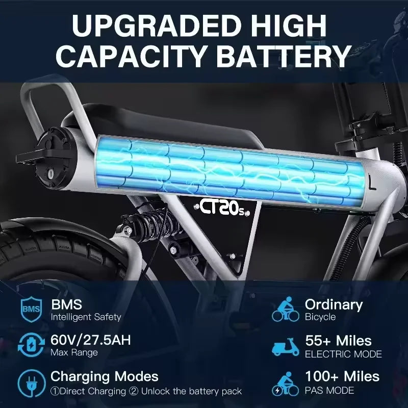 COSWHEEL CT20S E-Mountain bike For Adult 60V 27.5Ah Battery Double Hydraulic Disc Brakes 20"*5.0 Fat Tire Off-Road E-bike