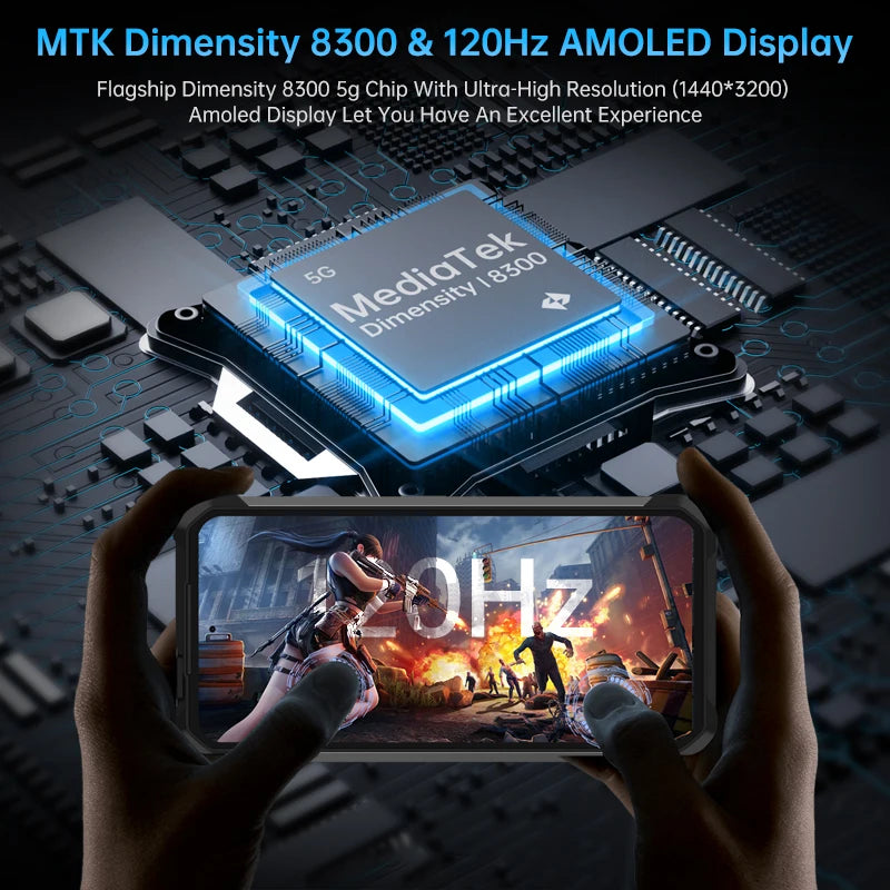 Unihertz by 8849 Tank 4 pr Smartphone 5G with 720P Projector 512GB 1TB Dimensity 8300 CPU 6.73" 3k AMOLED 11600mAh Android 14
