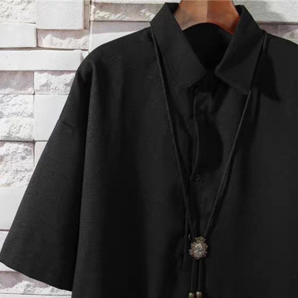Men Dark Loose Fit Thin Mid-Length Shirt Summer Streetwear Fashion Youth Outdoor Breath Short-Sleeve Top Men'S Clothing 2026 New