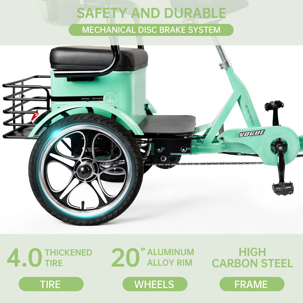 Artudatech 400W 48V 12A Elder Electric folding tricycle for Adults 3 wheel e-trike Bike with Rear Seat