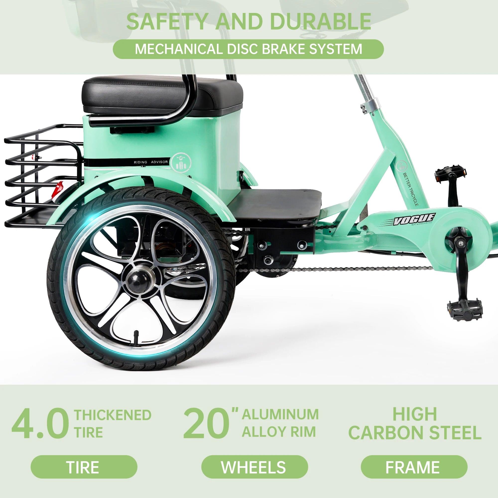 Artudatech 400W 48V 12A Elder Electric folding tricycle for Adults 3 wheel e-trike Bike with Rear Seat