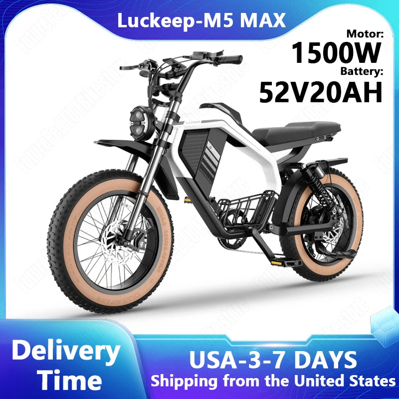 E-Bike 1500W Motor 52V20AH All-terrain Fully Suspended Off-road Motorcycle Electric Bike 20*4.0-inch Fat Tire  Electric Bicycle