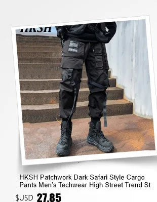 HKSH Men New RO High Street Double Line Zipper Cotton Jeans Casual Long Denim Flare Pants Personalized Streetwear Fashion HK3908