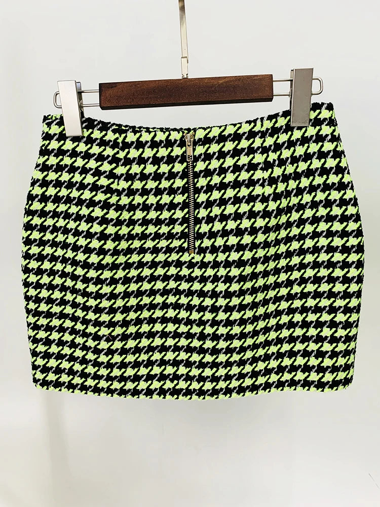 HIGH STREET Newest 2026 Fashion Designer Women's Lion Buttons Logo Beaded Houndstooth Tweed Jacket