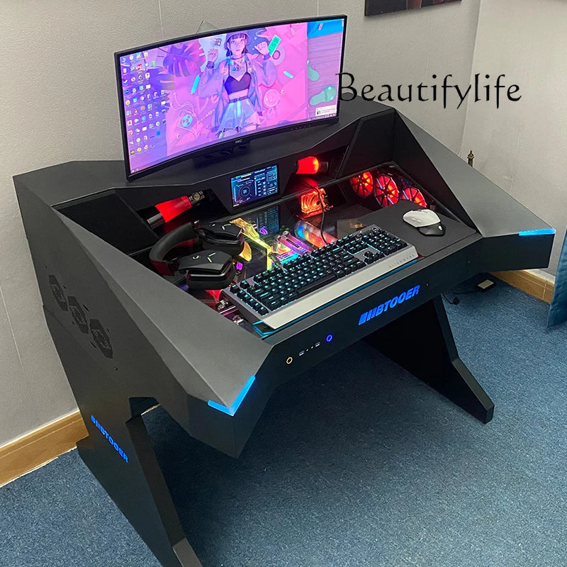 Computer chassis integrated table fully transparent water-cooled large chassis special-shaped computer table e-sports table