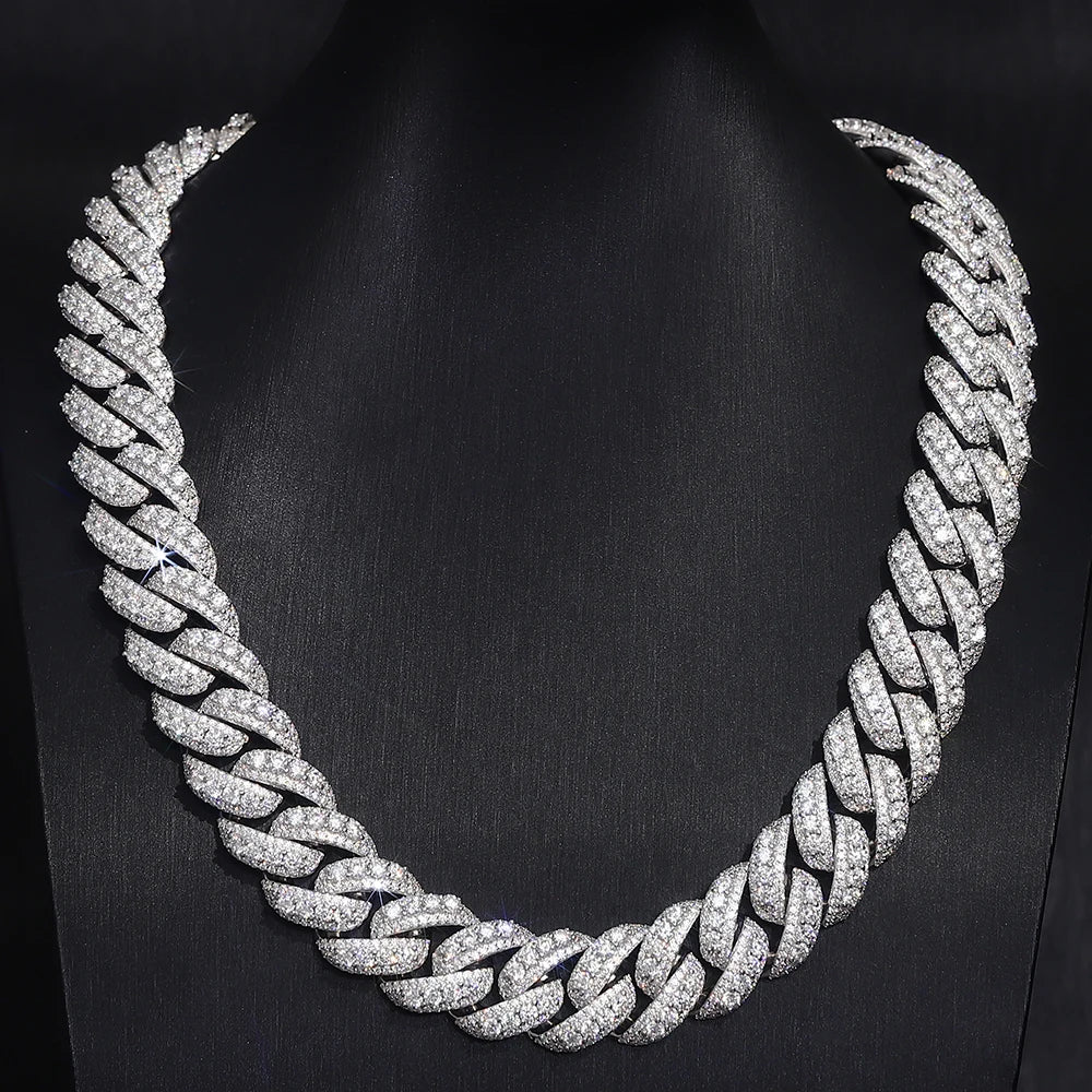 Provence Moissanite Cuban Chain Necklace for Men 18mm Hip Hop Link Chain for Man Miami Rapper Necklaces Rock Cuban Link Necklace