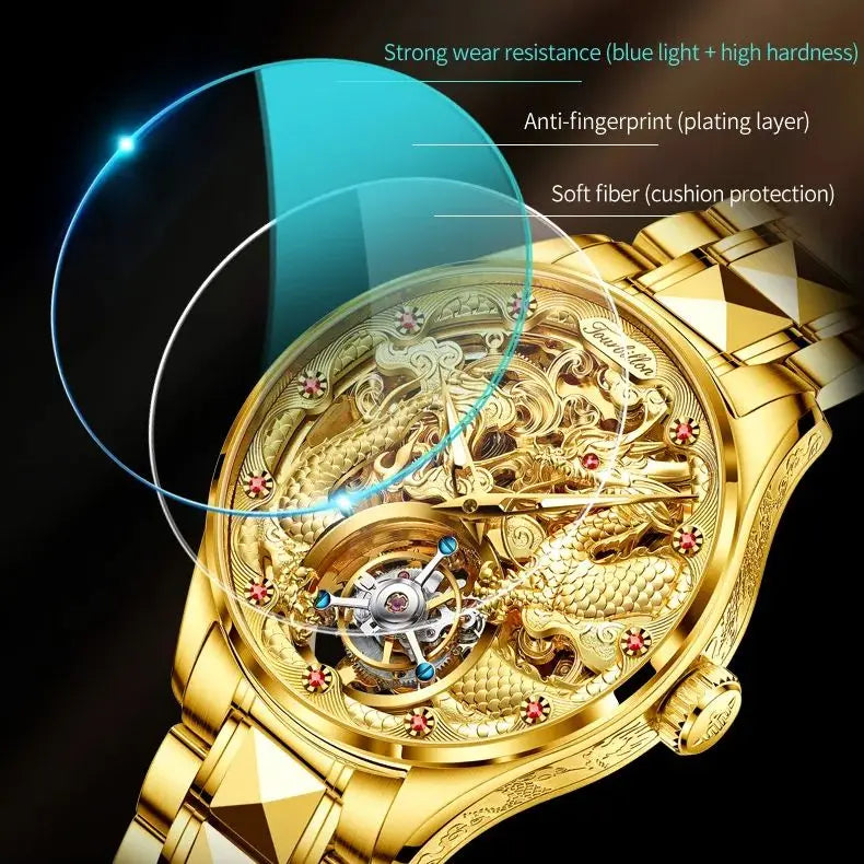 100% Golden Dragon OUPINKE 3176 True Tourbillon Watch Brand Luxury Tungsten Steel Men Automatic Mechanical Watch Reloj Hombre