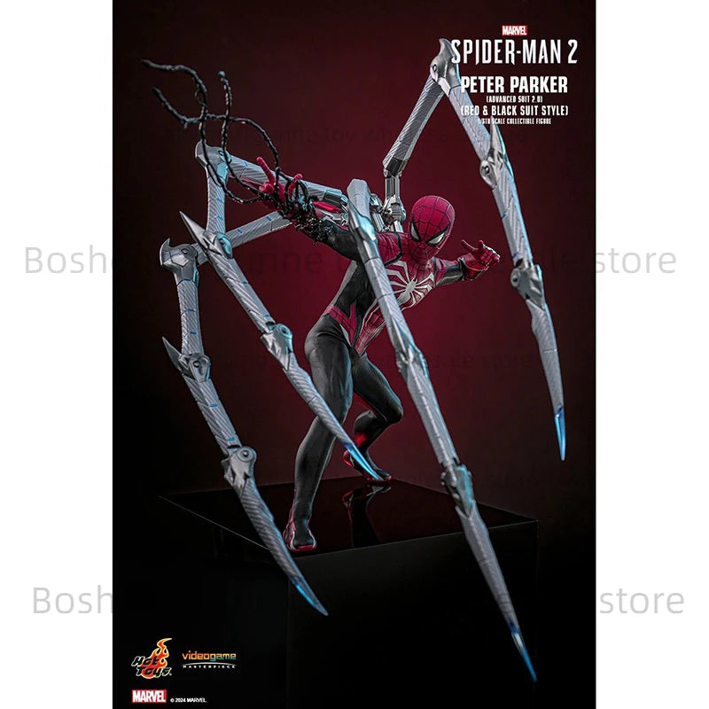 Original Hot Toys VGM66 Spider Man 2 Peter Parker Advanced Suit 2.0 Red and Black Suit Style 1/6 In Stock Anime Action Model Toy