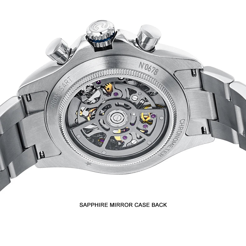 CRONUSART Men Chronograph Watch 40mm Vintage Automatic Mechanical Wristwatch Luminous Sapphire Mirror Ceramic Bezel