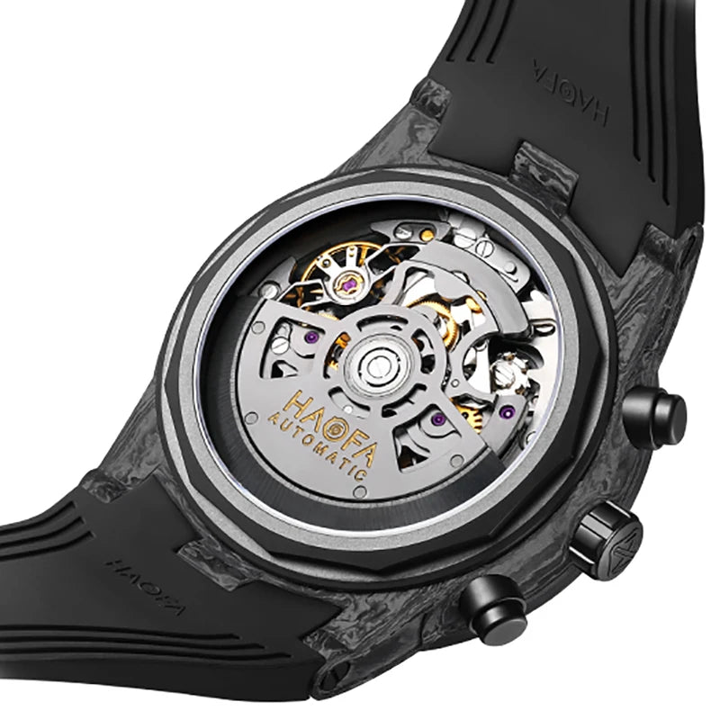 Haofa Carbon Fiber Chronograph Watch Automatic Mechanical Watches for Men Sapphire Waterproof Watch Cool Multi-function 2366
