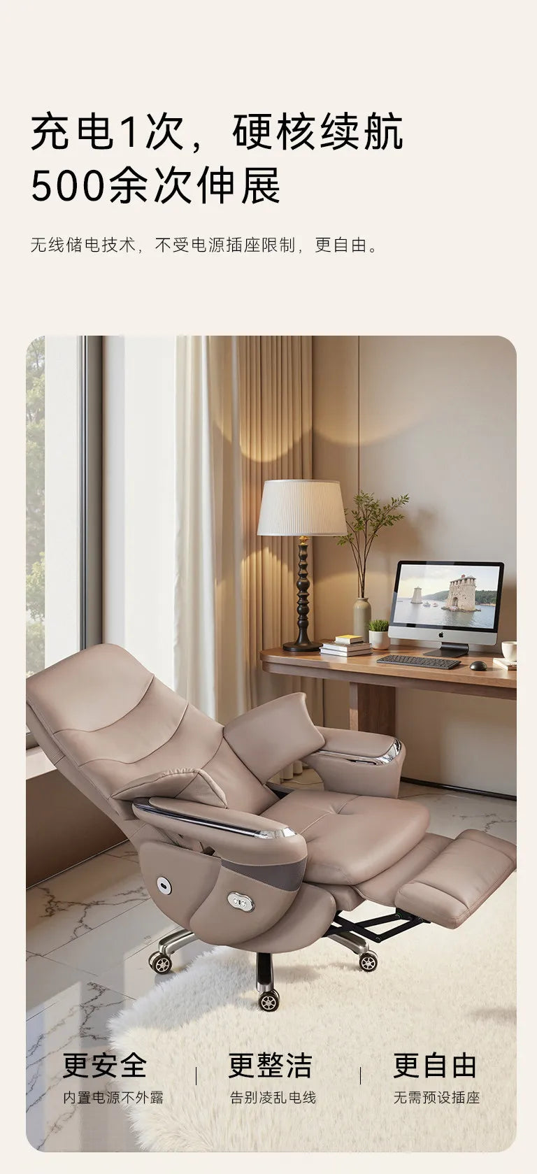 Premium Genuine Leather Executive Office Chair - Electric Massage Gaming Chair with Ergonomic Support for Home and Office JT40