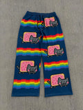 Rainbow Nyan Cat Pattern Y2K Loose and Versatile Wide Leg Pants American Street Dance Harajuku Style Elastic Men Jogging Pants