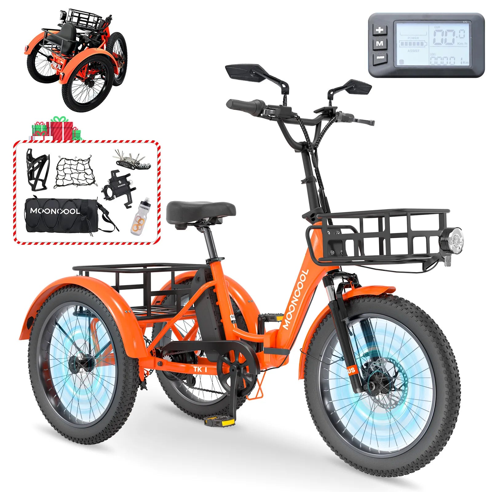 Folding Electric Tricycle for Adults 20" Fat Tire Electric Trike E-Bike