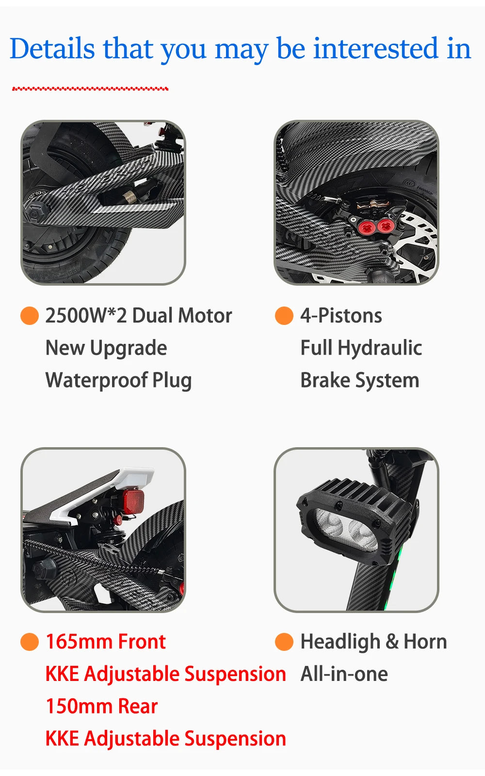 TEVERUN Fighter Supreme+ 7260R V4 2500W*2 Dual Motor 72V 60Ah Battery 4inch Display 4Pistons Brake 13inch Tire Scooter