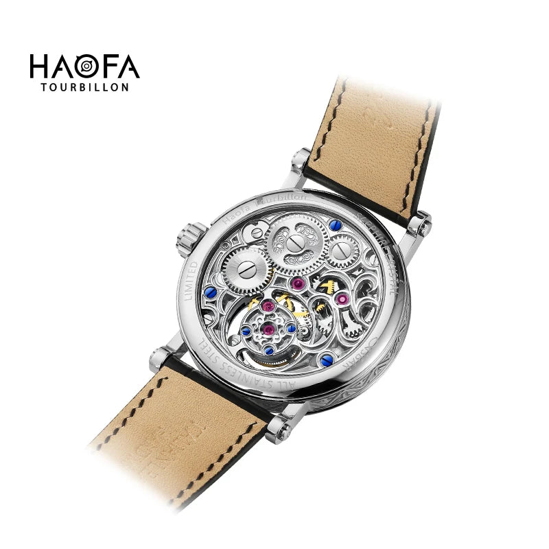 Haofa Tourbillon Watch for Men CNC Classical Texture Engraving Sapphire Manual Skeleton Movement Mechancial Watch Business 1602