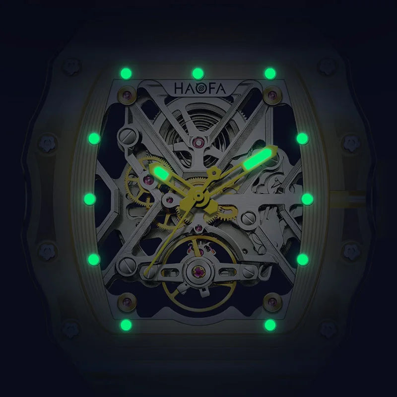 Haofa Crystal Case Automatic Man Watch 72H Power Model Skeleton Dial Self Wind Mechanical Movement Wristwatch Luxury 2203
