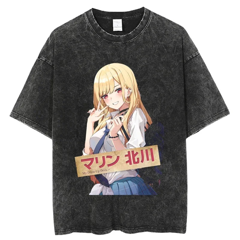 2025 My Dress Up Darling Harajuku T Shirt Men Hip Hop Vintage Washed Anime Oversized Streetwear 100% Cotton