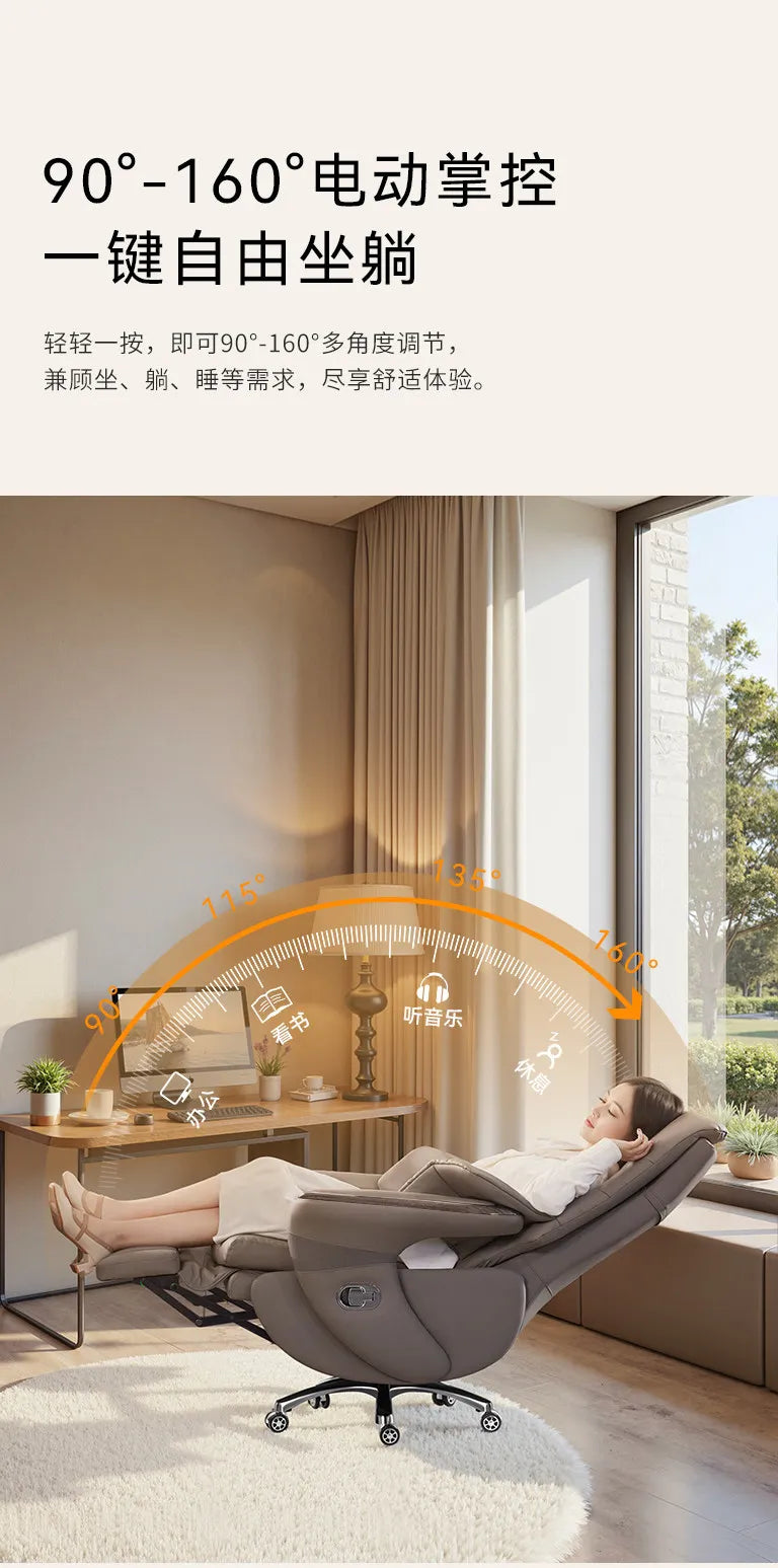 Premium Genuine Leather Executive Office Chair - Electric Massage Gaming Chair with Ergonomic Support for Home and Office JT40