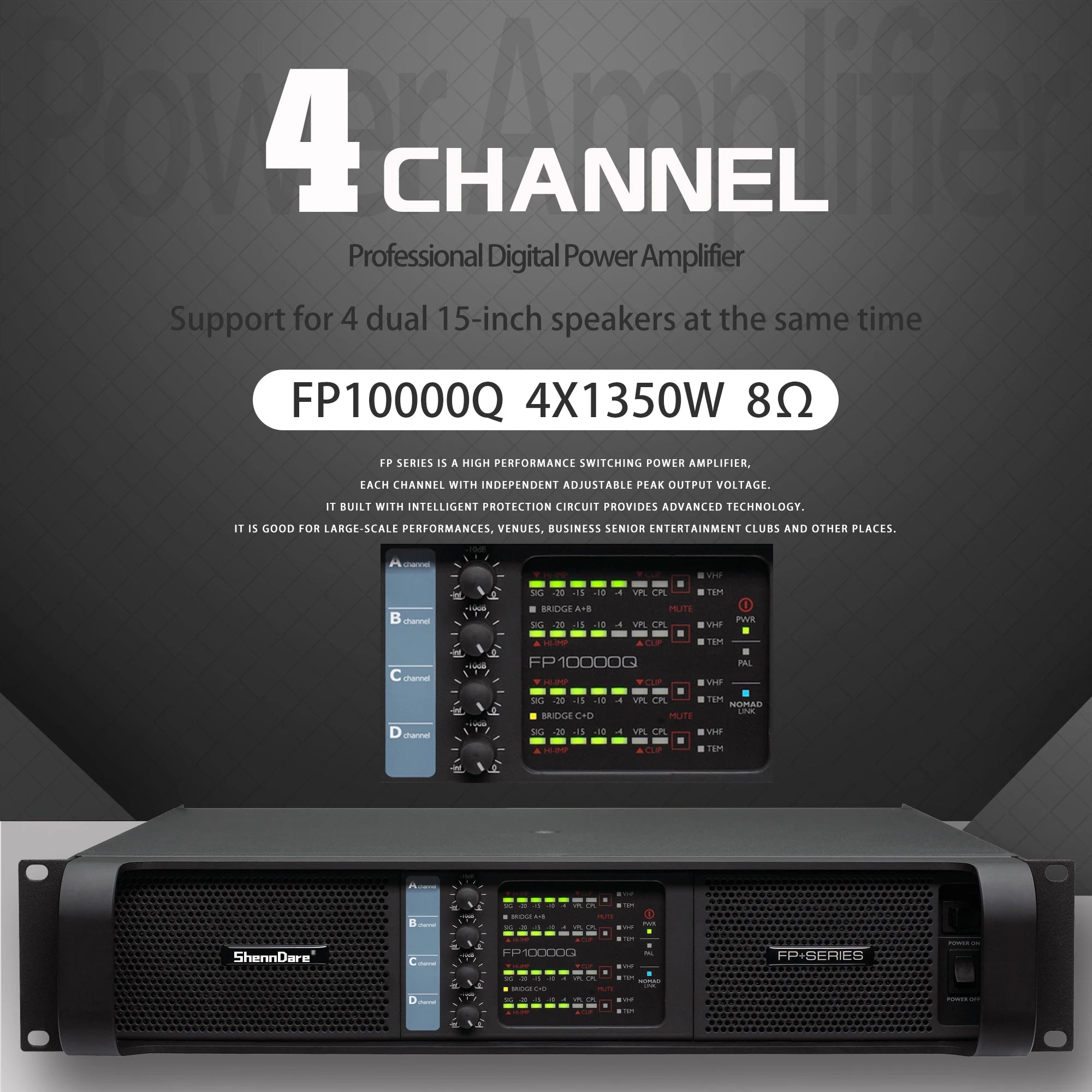 FP10000Q/FP20000Q Professional Audio Power Amplifier 2 Ohm Stable 4 Channels Class TD Amp 4x1350W 10000 Watts ON-Semi Live Show