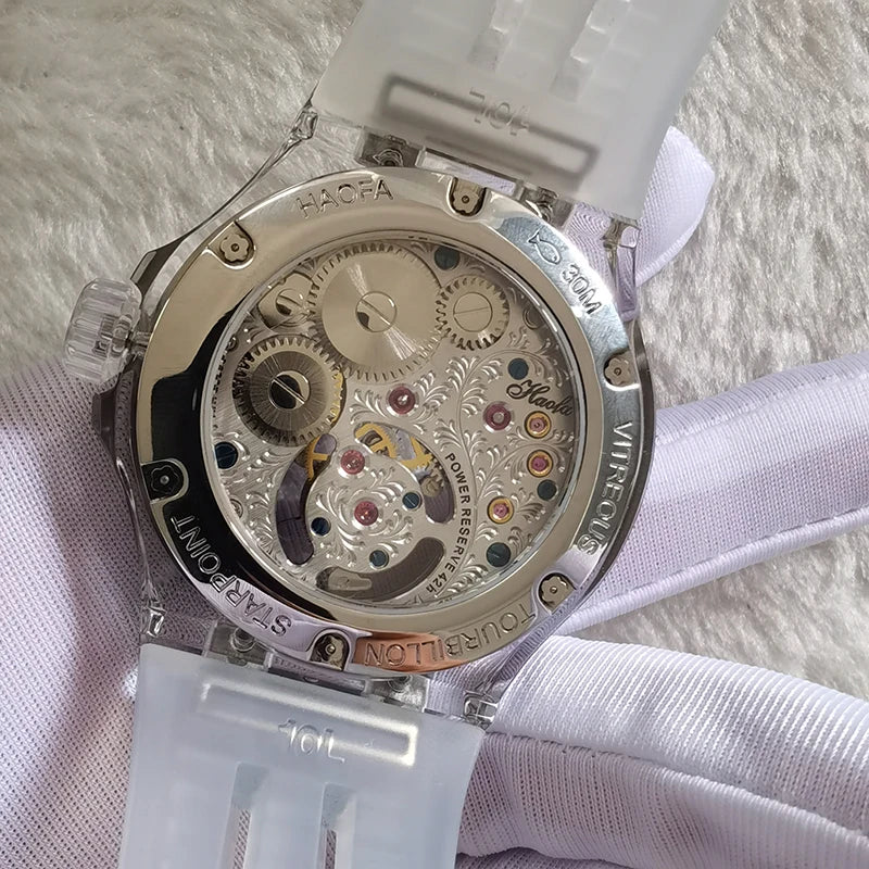 Haofa GMT Tourbillon Man Watch 2101 Luxury Rainbow Crystal Day And Night Manual Tourbillon Mechanical Men Watches Sapphire