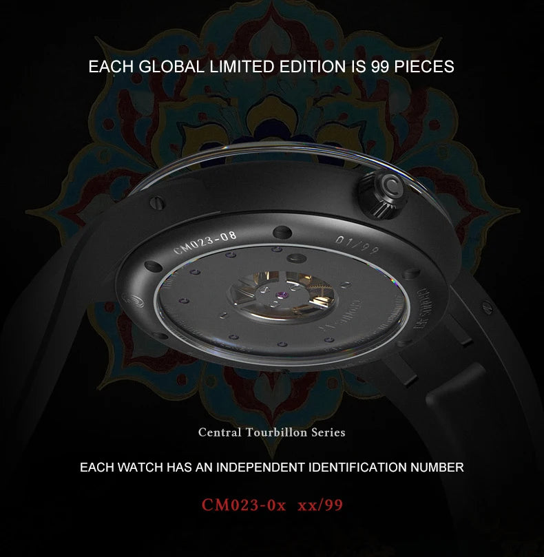CRONUSART Men Tourbillon Watch 43mm Titanium Case Mechanical Wristwatch Luminous Tangka Enamel Dial Sapphire Mirror Skeleton