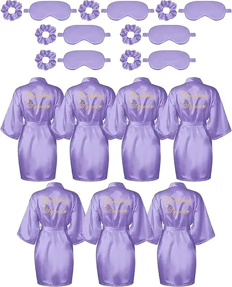 21 Pcs Women Birthday Party Robe Set Queen Squad Kimono Satin Bathrobes with Eye Mask and Scrunchie for Birthday