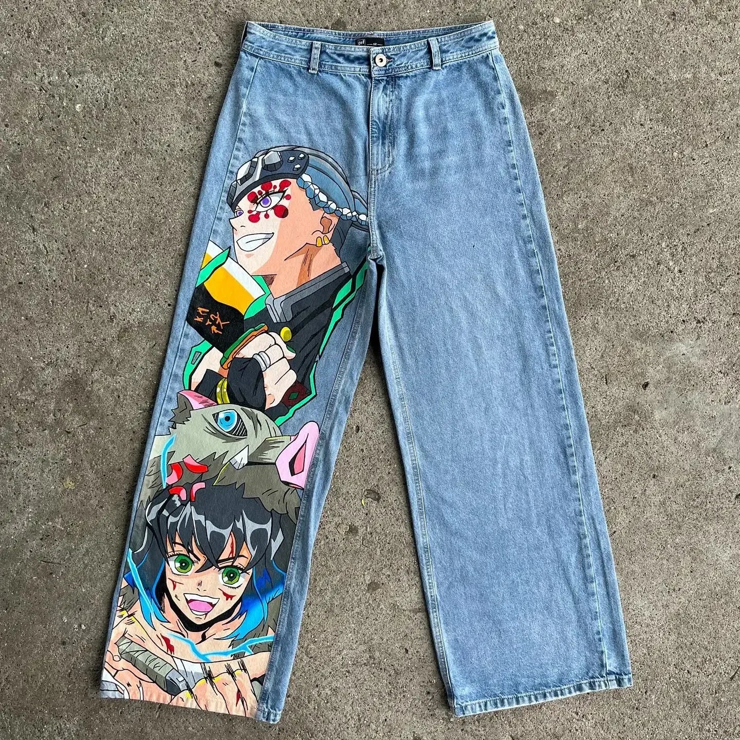 Harajuku high street y2k baggy jeans vintage wide leg denim pants popular anime jeans streetwear couples trouser men clothing