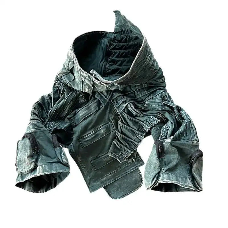HKSH Spring New Men Tide Punk Sand Waste Land COS Asymmetric Deconstruction Pleated Coats Futuristic Washed Short Jackets HK4206