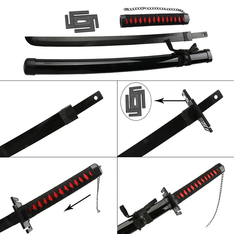 104Cm/41Inch New Anime Katana Ichigo Bankai Zangetsu Cosplay Japanese Ninja Sword Black Blade Halloween Roleplaying Weapons