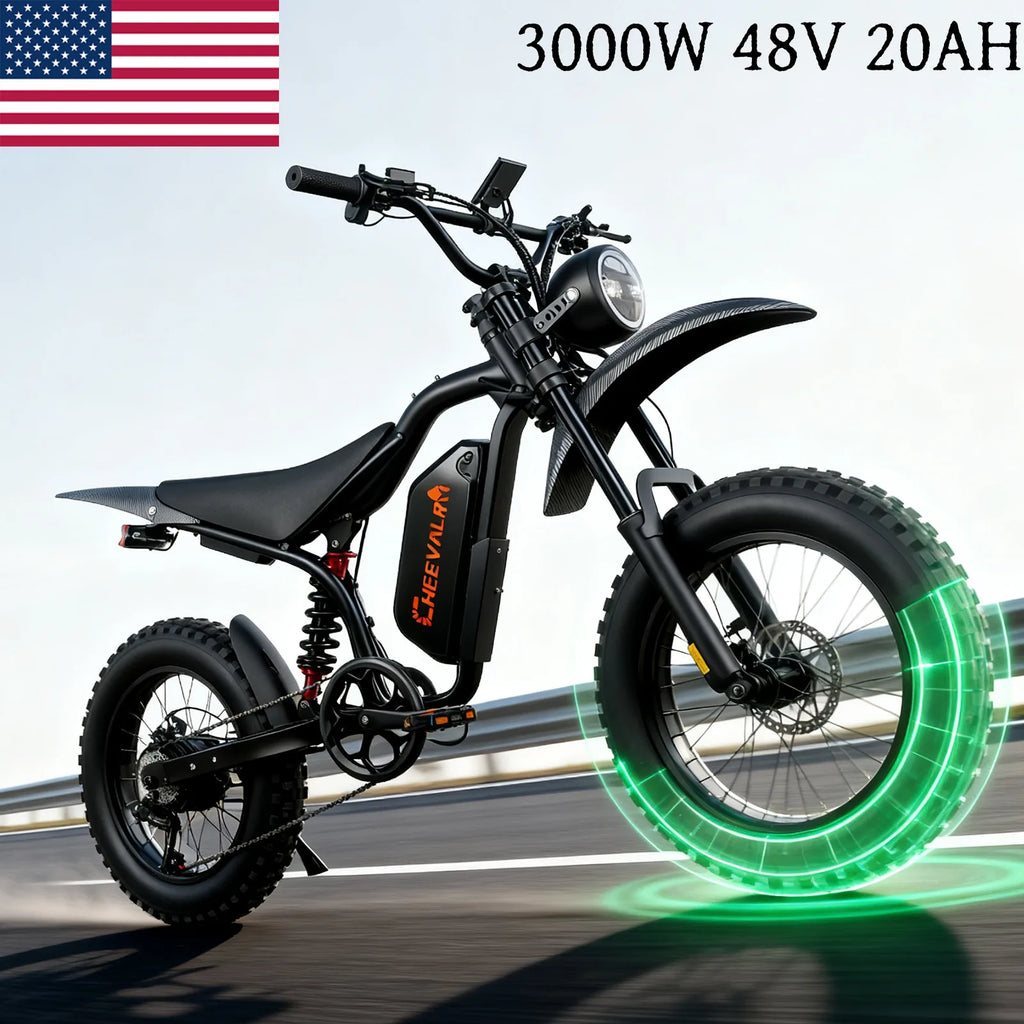 20" Electric Mountain Bike 3000W 48V 20AH Fat Tire E-Bike 45MPH for Adults