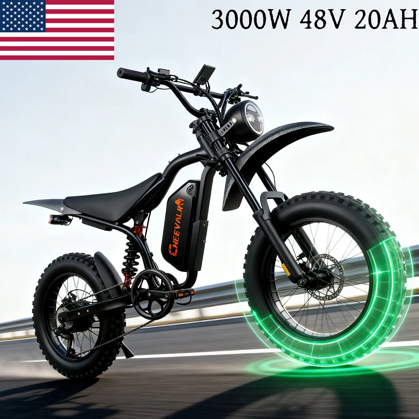 20" Electric Mountain Bike 3000W 48V 20AH Fat Tire E-Bike 45MPH for Adults