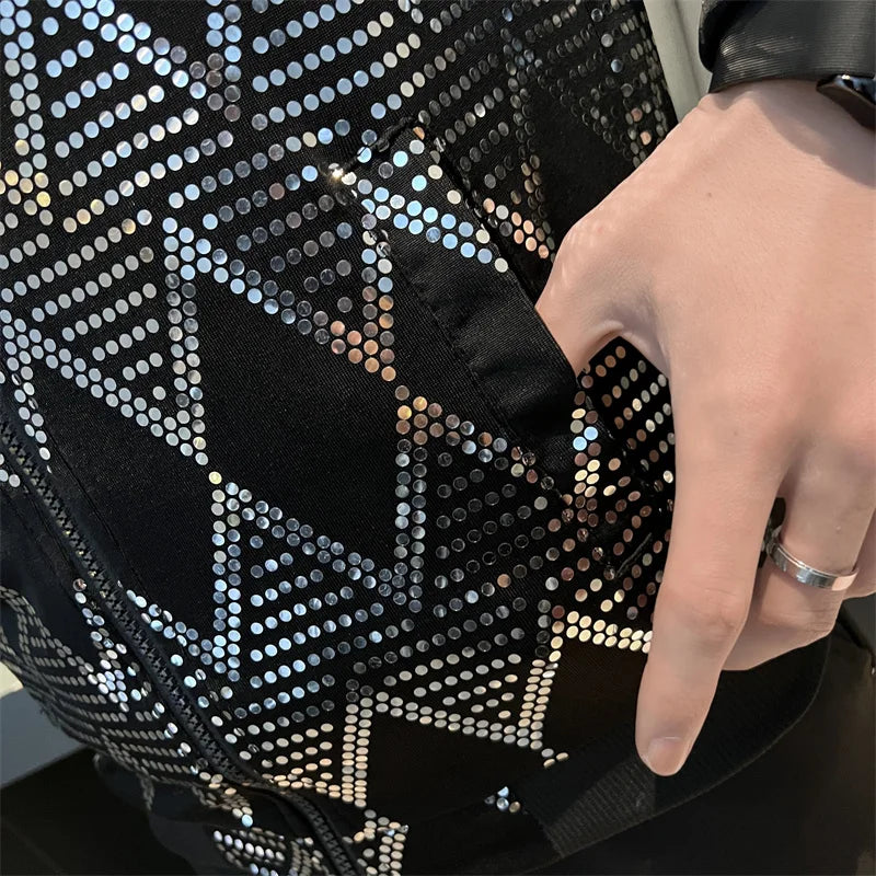 Jas Men's New Diamond Plaid Jackets Men Hip Hop Y2K Bombers Jacket Night Club Stage Streetwear Thin Coat Clothing Veste Homme