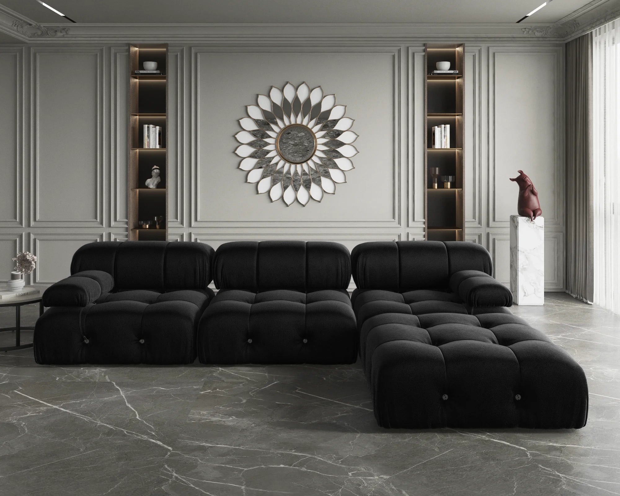Sdorens Sectional Sofa Living Room Sofas L-Shaped Velvet Couch with Reversible Ottoman Convertible Modern Design Couch Sofa
