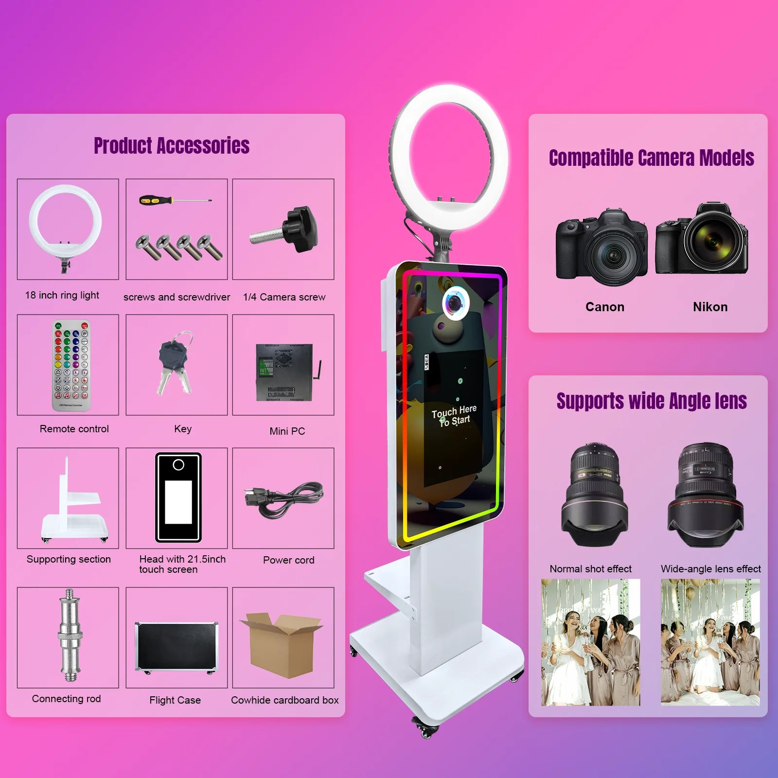 Magic Mirror Photobooth Machine LCD Touch Screen Wedding Party DSLR Selfie Photo Booth with Free Software