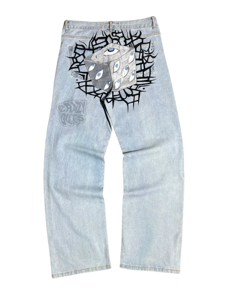 Y2K Vintage Harajuku Anime Graphic Jean Streetwear Retro Japanese Cartoon Print Loose Fit Denim Pants High Street Men Women Jean