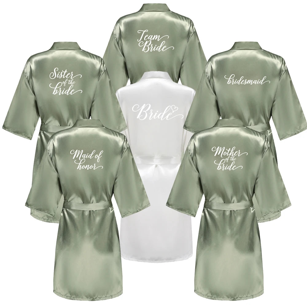 Women's Satin Robe Silk Kimono Bathrobe Pure Short Sexy Sleepwear Bridesmaid Bride Party Robes Grass Green