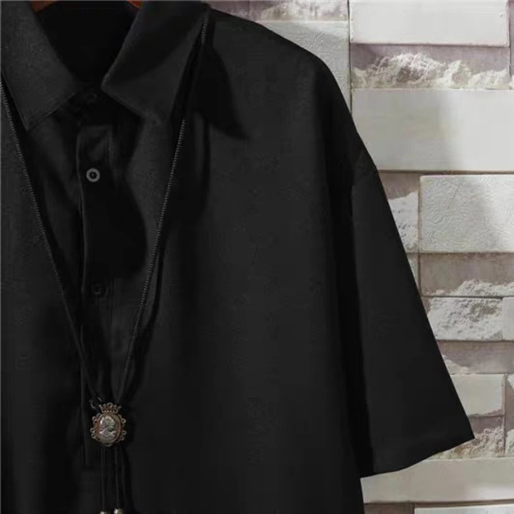 Men Dark Loose Fit Thin Mid-Length Shirt Summer Streetwear Fashion Youth Outdoor Breath Short-Sleeve Top Men'S Clothing 2026 New