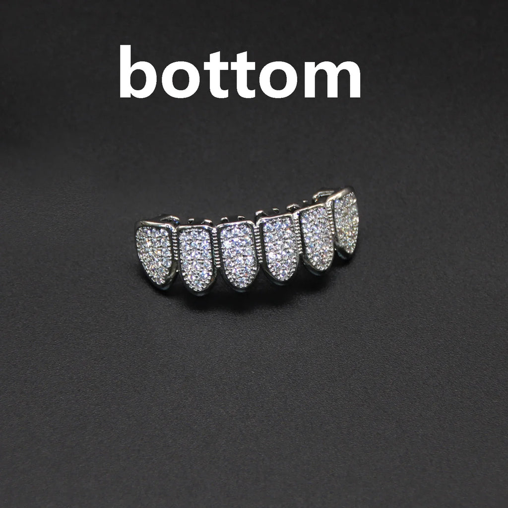 HipHop CZ Teeth Set For Unisex Top Bottom Mouth Gold Silver Color Teeth Tooth Cap Removable Dental Fashion Jewelry
